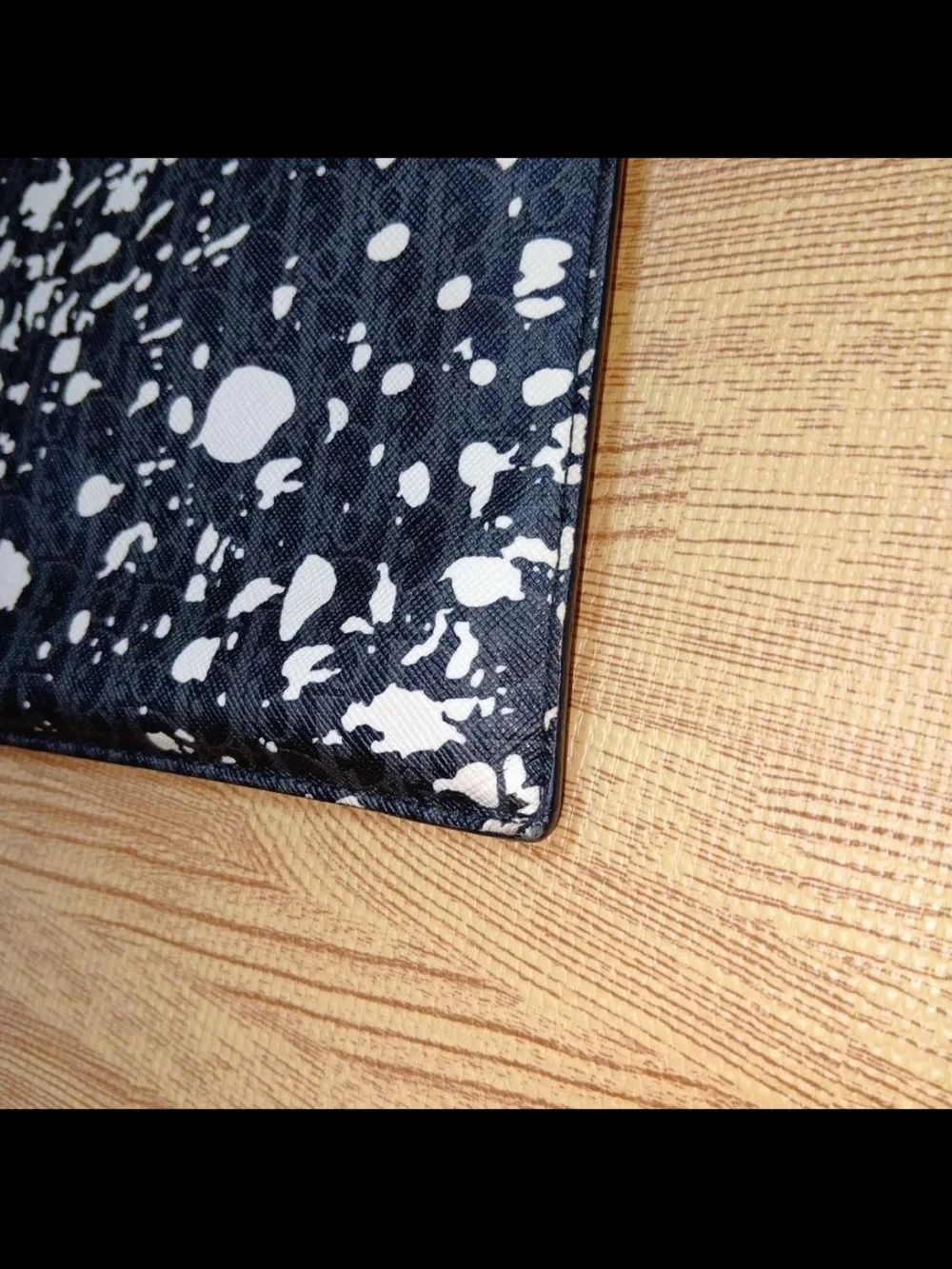 Dior Black and White Splatter Zip Clutch with Red Trim